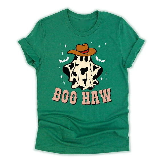 Boo Haw Shirt - Cute Ghost T-Shirt - Halloween Shirt for Women & Men - Retro Fall Graphic Tee - Green