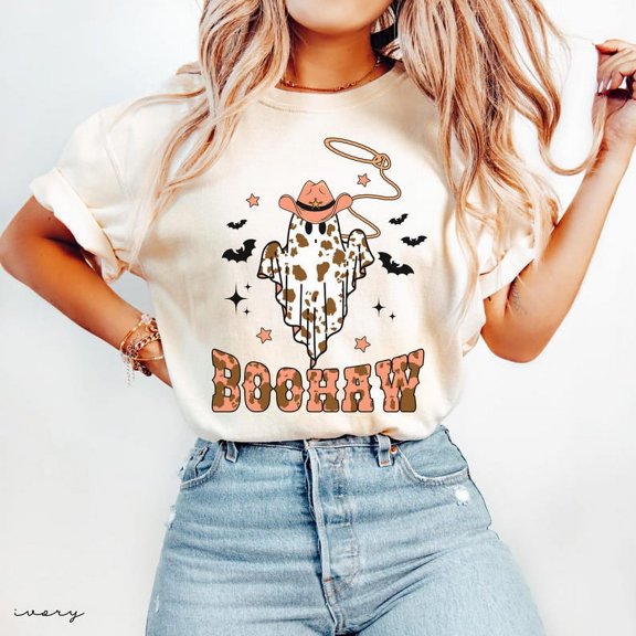Boo Haw Shirt Funny Ghost Cowboy Tee, Western Halloween Shirt, Spooky Fall Shirt, Country Girl Gift Halloween Leopard BooHaw