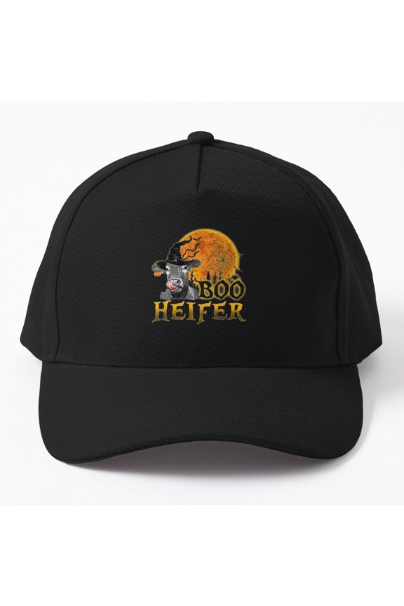 Boo Heifer Halloween Baseball Hat, Cow Farmer Spooky Farm Character Design, Classic Cap