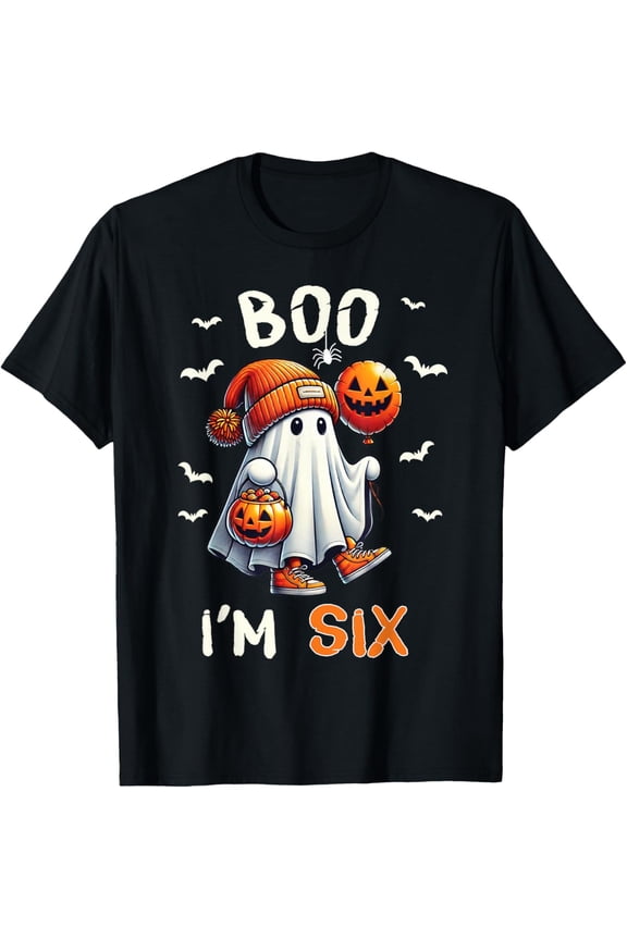 Boo I'M Six Ghost 6Th Birthday Halloween Boy Kids Groovy T-Shirt