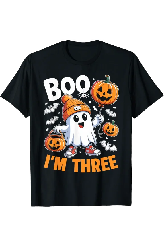 Boo I’M Three 3Rd Birthday Ghost Halloween T Shirt Size S-5XL