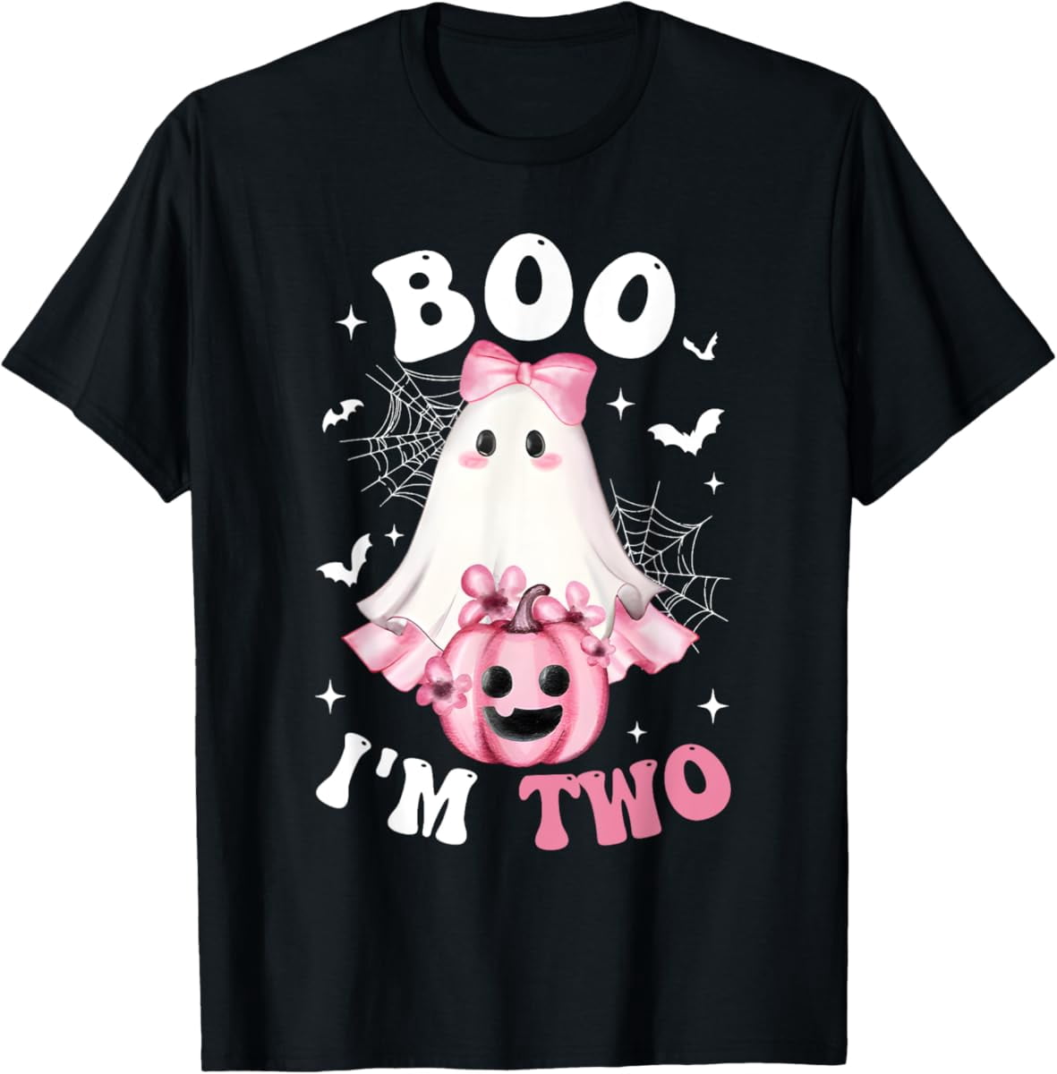 Baby Boo Number Two Boo I'M Two 2Nd Birthday Pink Bow Pumpkin Ghost Bat Unisex Men Women T ...
