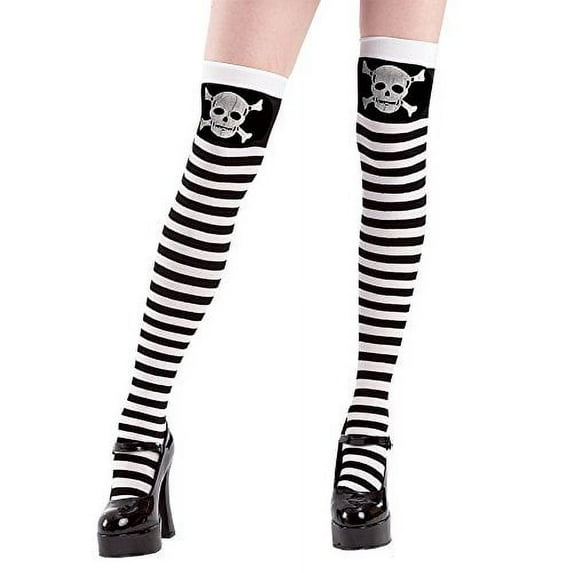 Boo! Inc. Skull & Crossbones Striped Thigh-High Halloween Women's Cosplay Costume Tights
