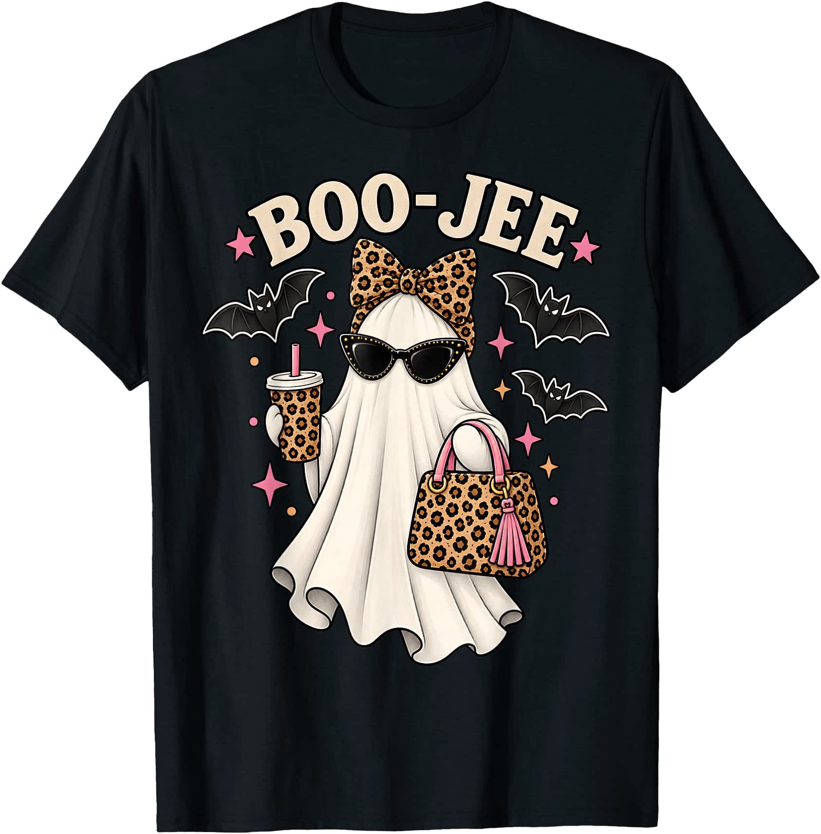 Boo-JEE Ghost Halloween Women Boo JEE Leopard Spooky Season T-Shirt ...