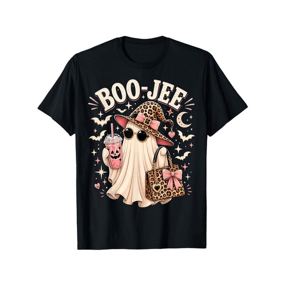 Boo JEE Pink Leopard Ghost Witch Funny Coquette Halloween T-Shirt