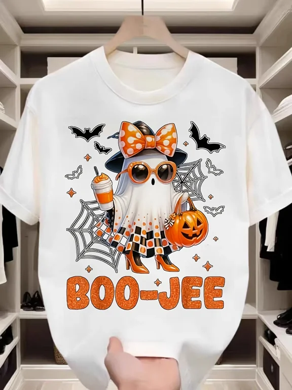 Boo‑Jee Ghost Halloween Graphic Short‑Sleeve T‑Shirt,Unisex Halloween Clothing,Women Men Tshirts