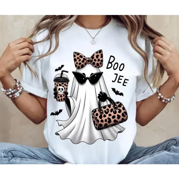 Boo-Jee Ghost Shirt Leopard Ghost Tee Ghost Coffee Shirt Funny Fall Shirt Ghost Tee Halloween Gift Halloween Clothing For Family And Friends
