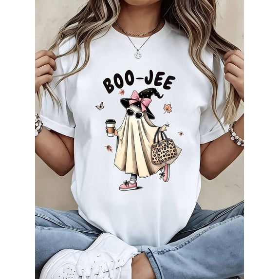 Boo-Jee Ghost Shirt Leopard Ghost Tee Ghost Coffee Shirt Funny Fall Shirt Ghost Tee Halloween Gift Halloween Clothing For Family And Friends