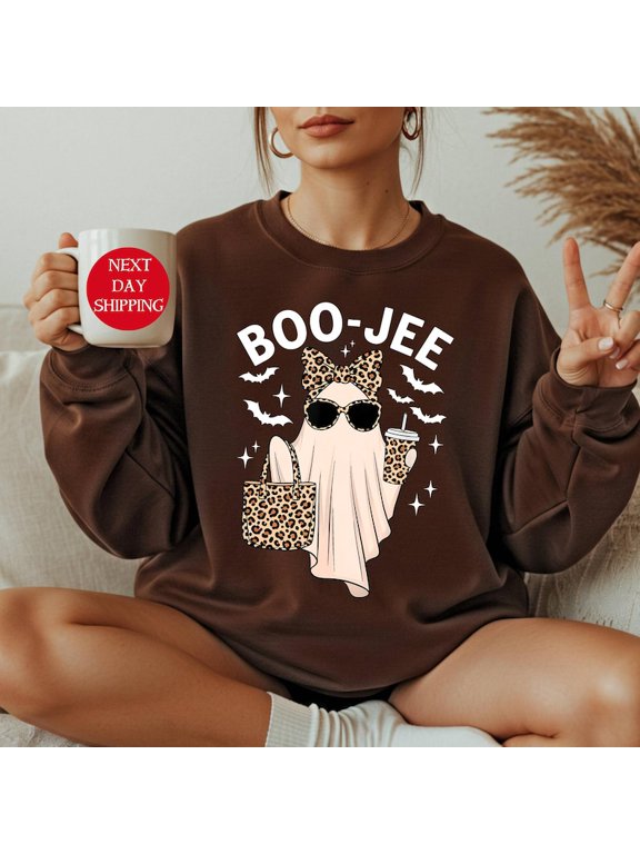 Boo-Jee Ghost Sweatshirt, Leopard Ghost Sweatshirt