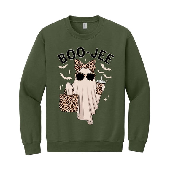 Boo-Jee Ghost Sweatshirt, Leopard Print Ghost Coffee Graphic Pullover, Funny Fall Halloween Gift