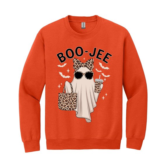 Boo-Jee Ghost Sweatshirt, Leopard Print Ghost Coffee Graphic Pullover, Funny Fall Halloween Gift