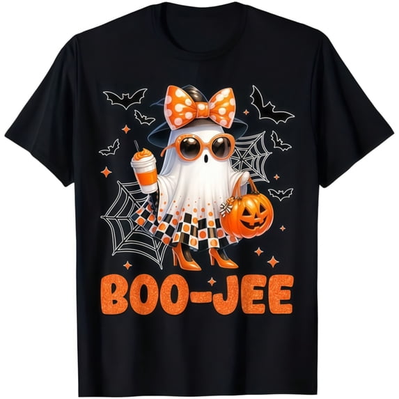 Boo-Jee Ghost T-Shirt Funny Halloween Coffee Lover Women Tee