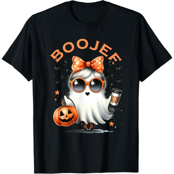 Boo Jee Ghost With Coffee Coquette Bow Halloween Women Girl Aldults T-shirt