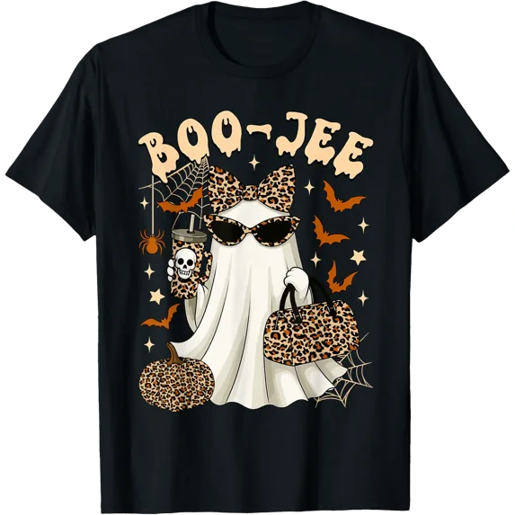 Boo-Jee Leopard Coffee Ghost Halloween T Shirt Size S-5XL