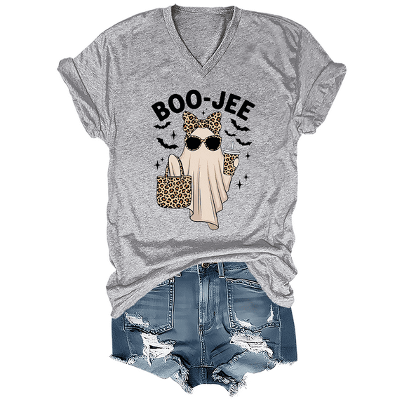 Boo-Jee Tshirt Boo Jee Ghost Shirt Women Spooky Season Halloween T-Shirt V-Neck