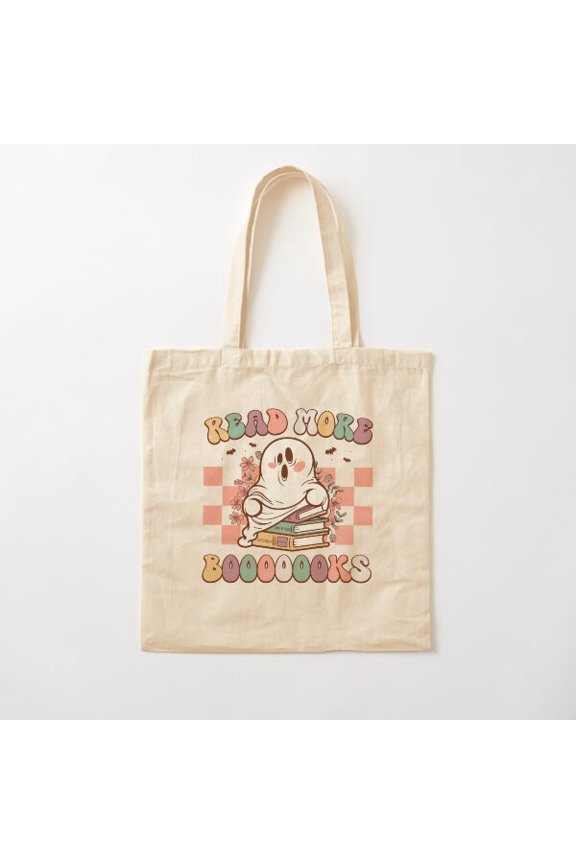 Boo-Kish Ghost: Read More Books Cotton Tote Bag Canvas Tote Bag, Family Gift For Mother, Her