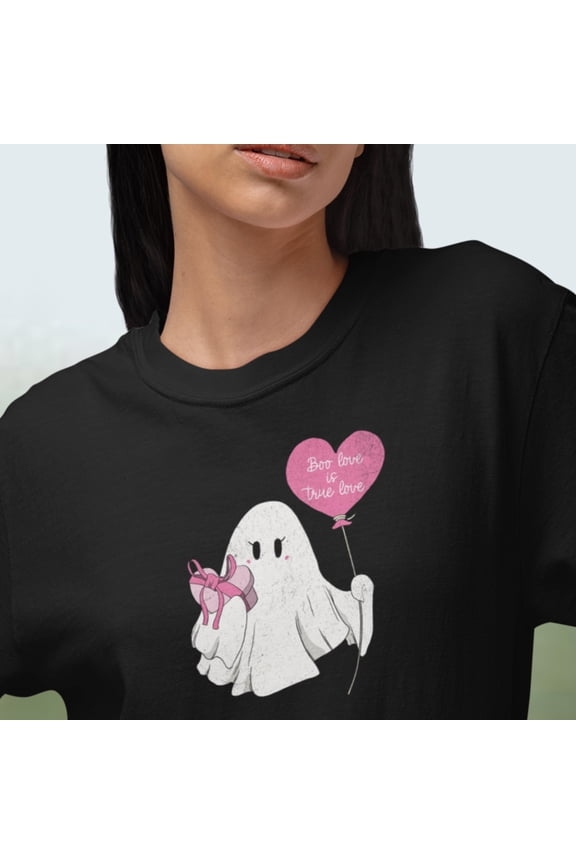 Boo Love Is True Love Ghost Womens Boxy Tee – Hand-Drawn Valentines Day Gift For Her, Cute