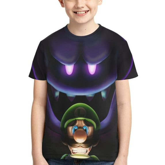 Boo Luigi's Mansion Game Teen T Shirts Unisex Crewneck Short Sleeve T-Shirt Tees Top For Boys Girls Youth Kids X-Small