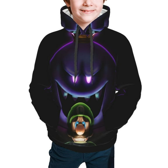 Boo Luigi's Mansion Game Youth Hoodies Sweatshirt Teen Pullover Hooded Clothes With Pocket For Boys Girls Clothing