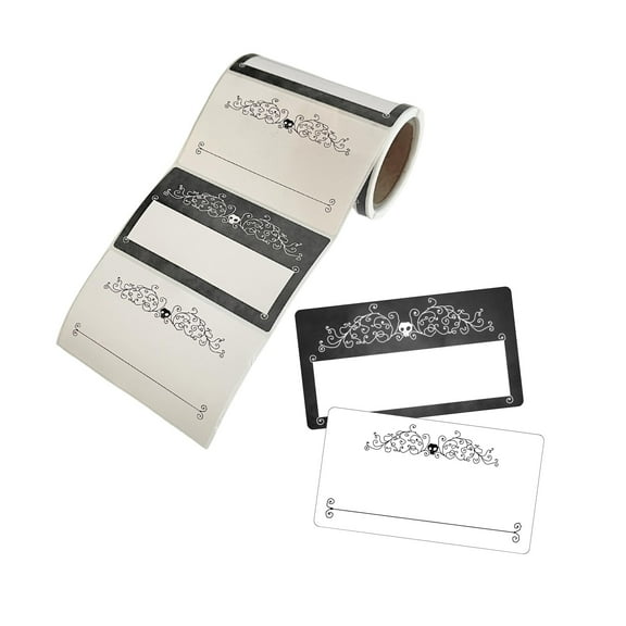 Boo My Name is Halloween Name Tags 100 pcs/Roll 2x3.5 Black with Spiderwebs and Ghosts White Party Hello Classroom Border Labels Gift Sticker Office 2 Design