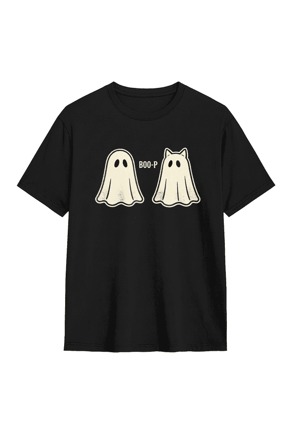 Boo P Two Simple Ghost Outline Cool Graphic Tee for Men and Women, Funny Holiday Gift Cotton Short Sleeves T-Shirt