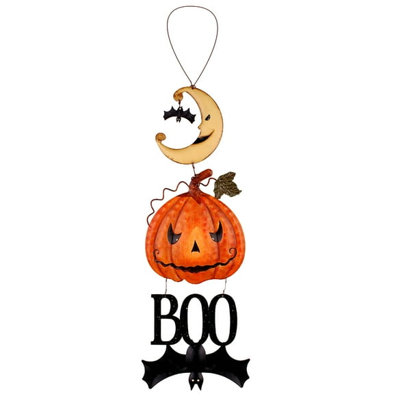 Boo Pumpkin Bat Moon Orange 15.5 x 5 Metal Decorative Wall Hanging