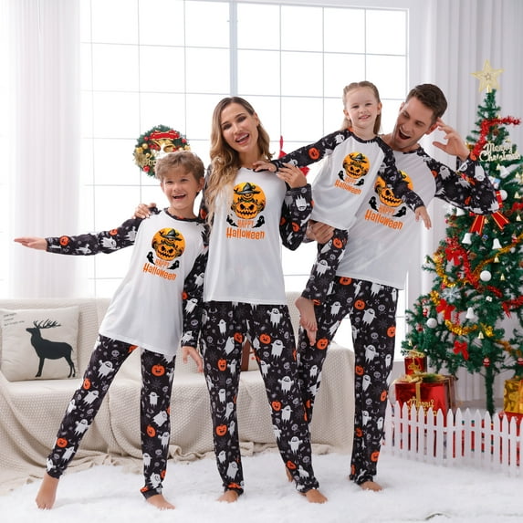Boo Pumpkin Family Halloween Matching Pajamas, White And Black, 2 Pieces