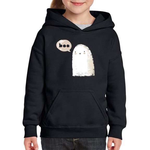 Boo. Retro Style Cute Ghost Hoodie Juniors -Image by Shutterstock, Large