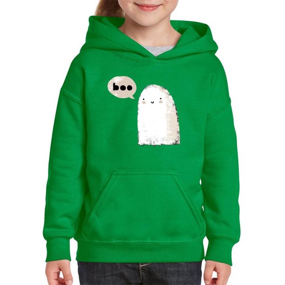 Boo. Retro Style Cute Ghost Hoodie Juniors -Image by Shutterstock, x-Large