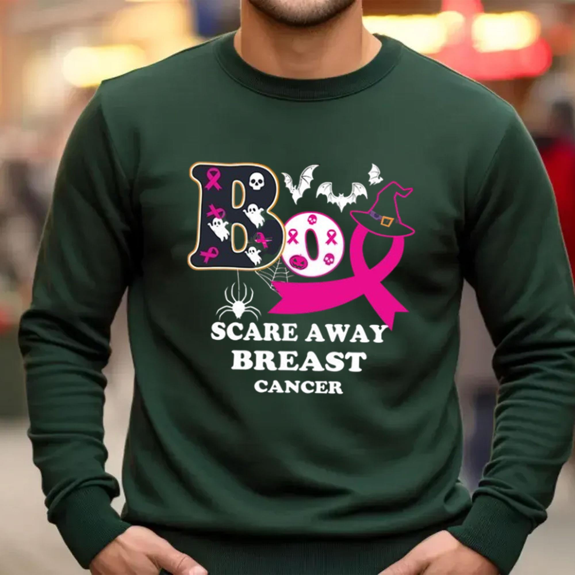 Boo Scare Away Breast Cancer Halloween Sweat Shirt - Walmart.com