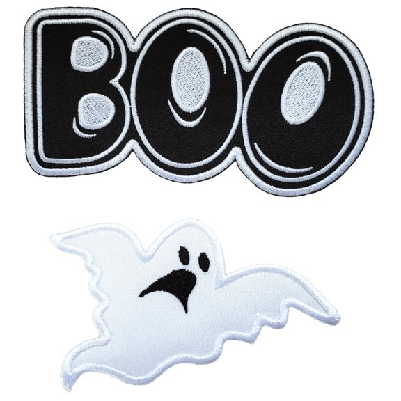 Boo Scary Ghost Halloween 2PK Embroidered Applique Iron On/Sew On Patch
