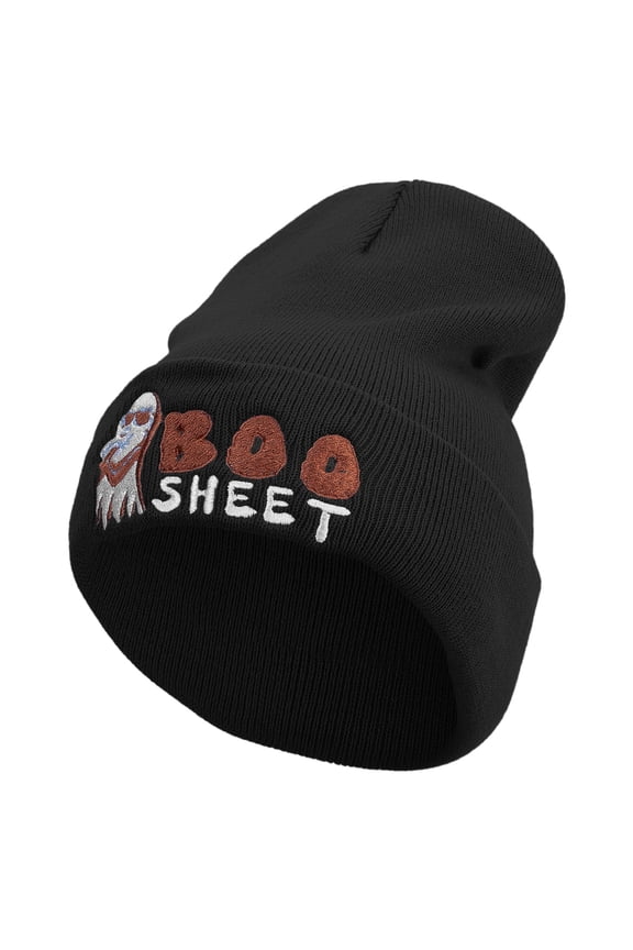 Boo Sheet Embroidered 12 Inch Long Knitted Beanie - Black OSFM