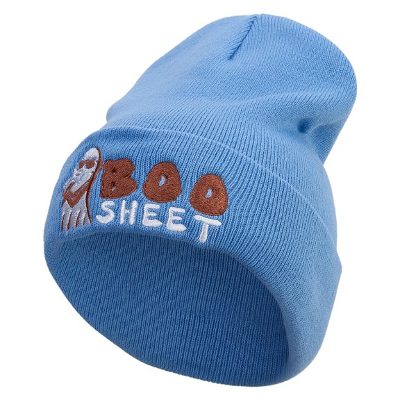 Boo Sheet Embroidered 12 Inch Long Knitted Beanie - Sky Blue OSFM