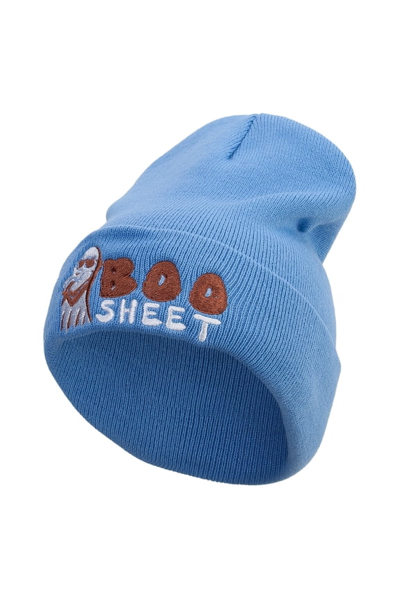 Boo Sheet Embroidered 12 Inch Long Knitted Beanie - Sky Blue OSFM
