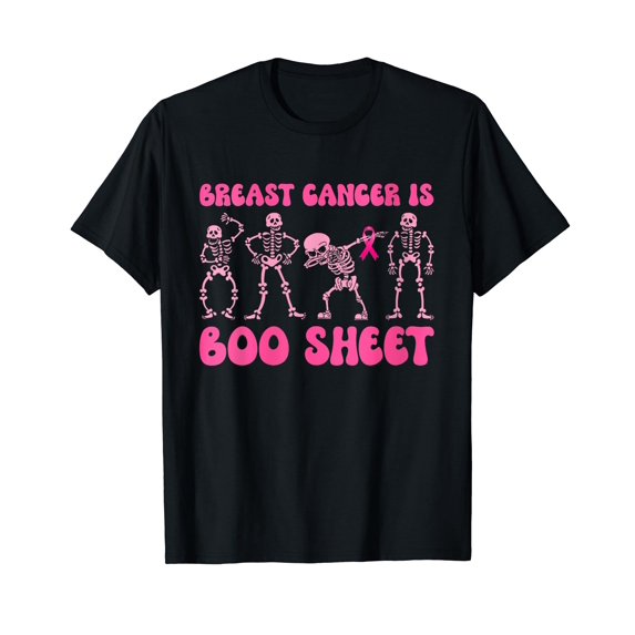 Boo Sheet Funny Skeleton Pink Ribbon Breast Cancer Month T-Shirt