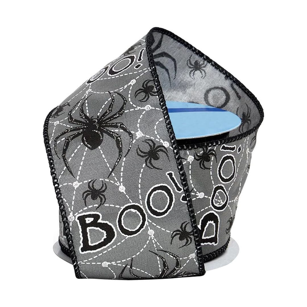 Spider Boo Box Boo! Spiders Halloween Wired Ribbon - 2 1/2