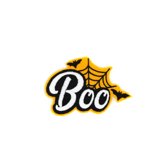 Boo Spiderweb and Bats Iron On Embroidered Patch