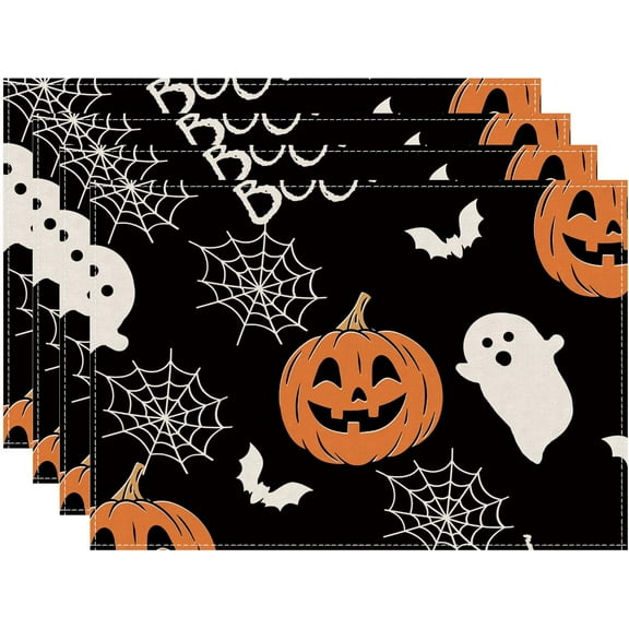 Boo Spooky Ghost Pumpkin Halloween Placemats Set of 4 Table Mats Table Decorations 12x18 Inch