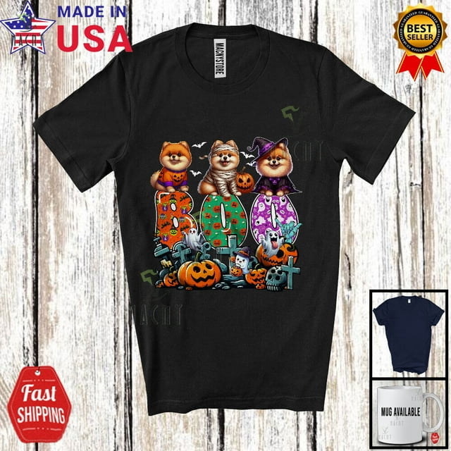 Boo; Spooky Halloween Three Pumpkin Mummy Witch Pomeranians Owner
