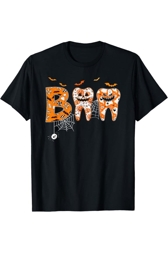 Boo Teeth Pumpkin Dentist Dental Hygienist Halloween Costume T-Shirt