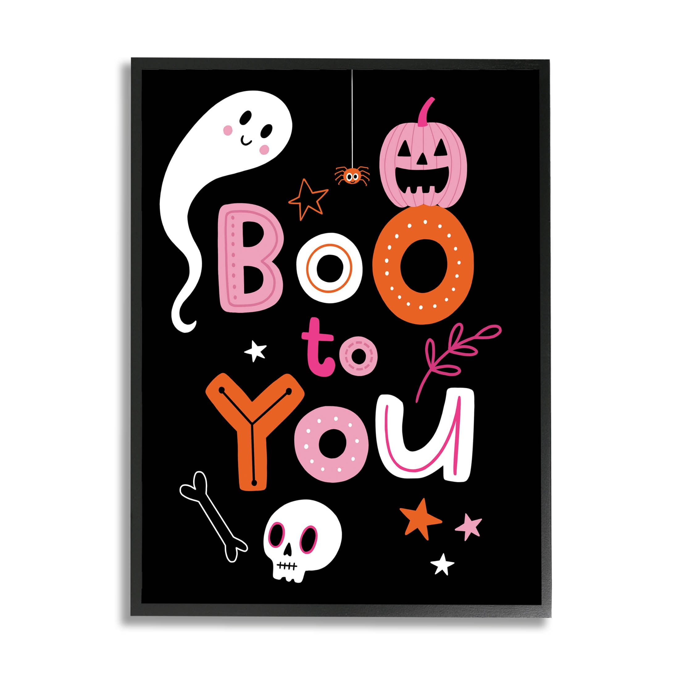 Boo To You Smiling Halloween Elements Holiday Graphic Art Black Framed Art Print Wall Art