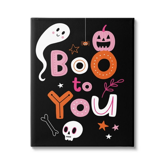 Boo To You Smiling Halloween Elements Holiday Graphic Art Gallery Wrapped Canvas Print Wall Art