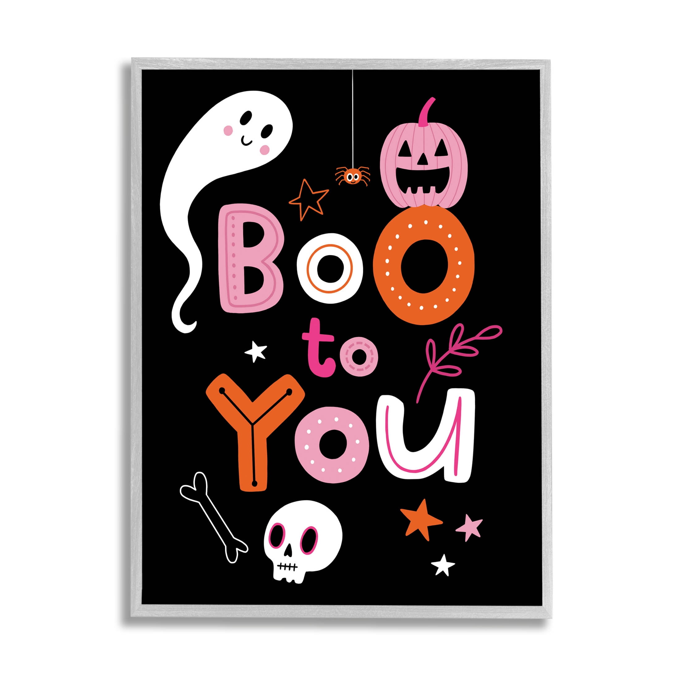 Boo To You Smiling Halloween Elements Holiday Graphic Art Gray Framed Art Print Wall Art