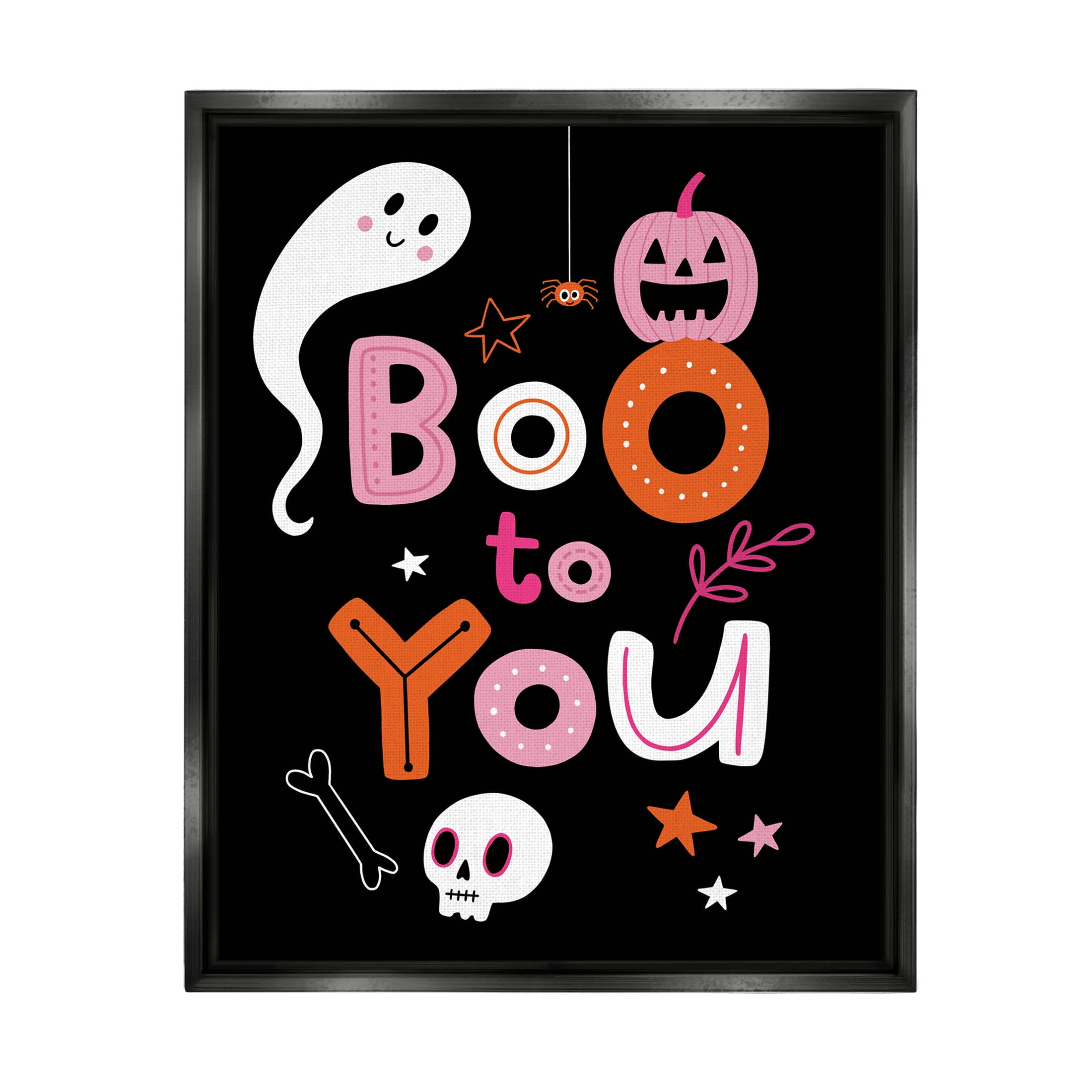 Boo To You Smiling Halloween Elements Holiday Graphic Art Jet Black Framed Art Print Wall Art
