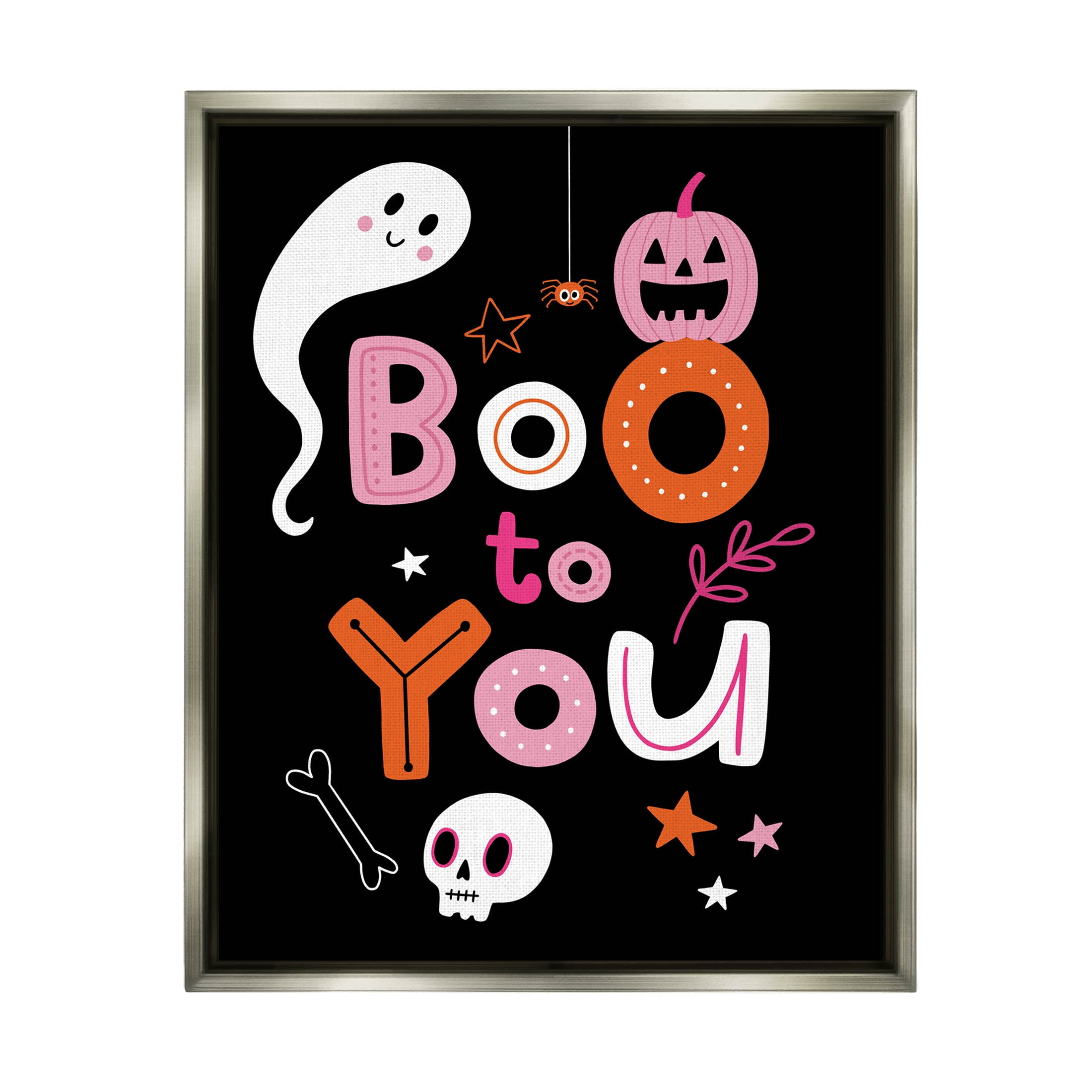 Boo To You Smiling Halloween Elements Holiday Graphic Art Luster Gray Framed Art Print Wall Art