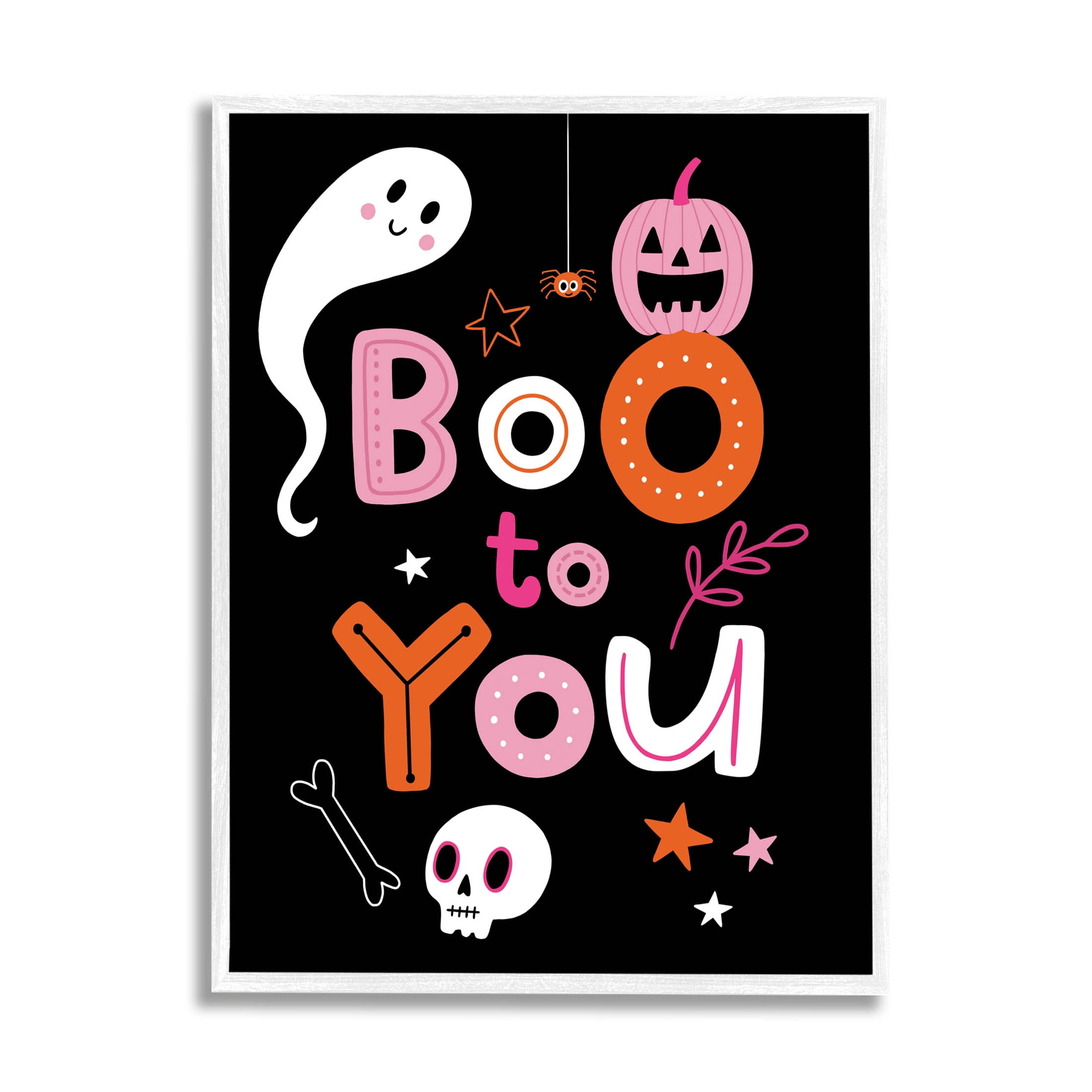 Boo To You Smiling Halloween Elements Holiday Graphic Art White Framed Art Print Wall Art