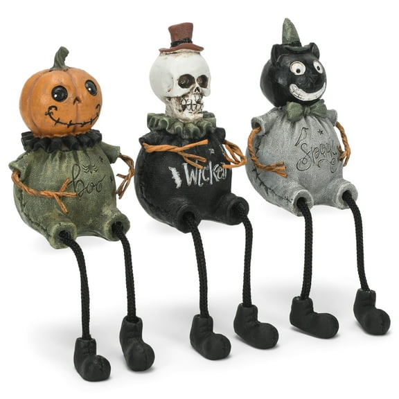 Boo Wicked Spooky Green 7.5 x 2.25 Resin Decorative Tabletop Figurine Shelf Sitter Set 3