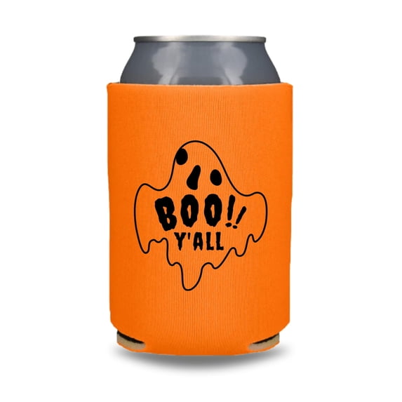 Boo Y'all Halloween Can Coolers, Funny Trick or Treat, Halloween Party Favors, Spooky Beer Hugger, Halloween Coolies (Orange)
