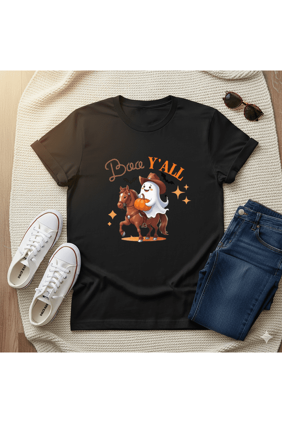 Boo Y’all Western Ghost Cowboy Halloween Spirit Style Unisex T-Shirt, up to size 5XL
