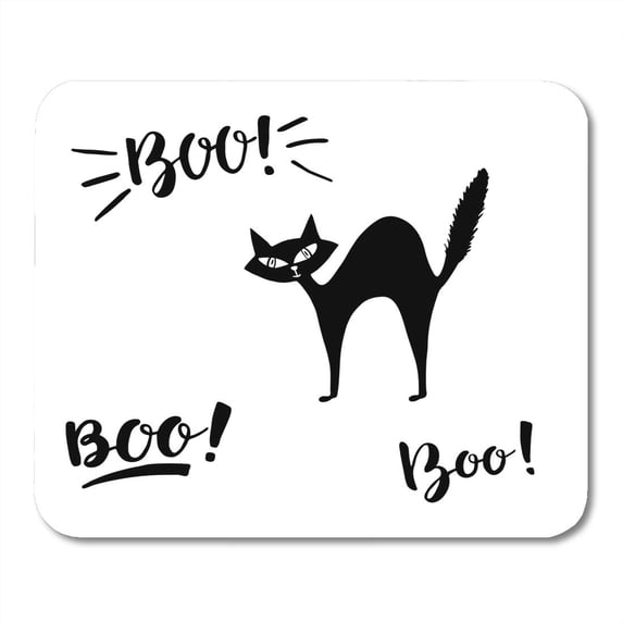 Boo and Spooky Lettering Black Cat Beast Brush Calligraphic Mousepad Mouse Pad Mouse Mat 9x10 inch